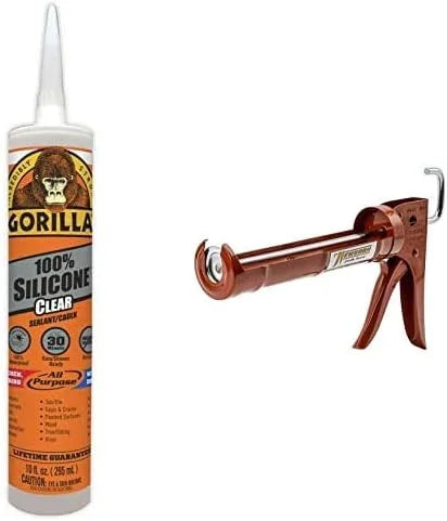 Gorilla Clear 100 Percent Silicone Sealant Caulk and Newborn 189D Drip Free Caulking Gun