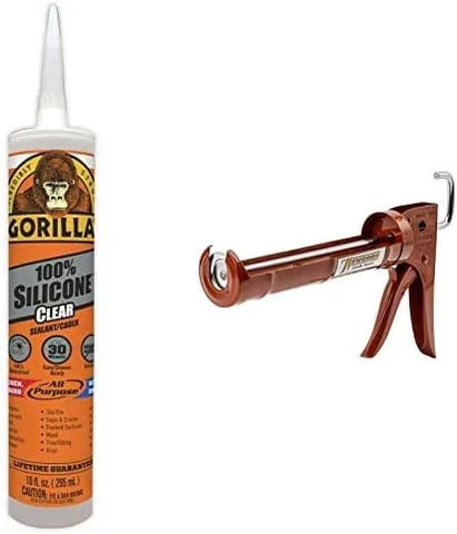 Gorilla Clear 100 Percent Silicone Sealant Caulk and Newborn 189D Drip Free Caulking Gun