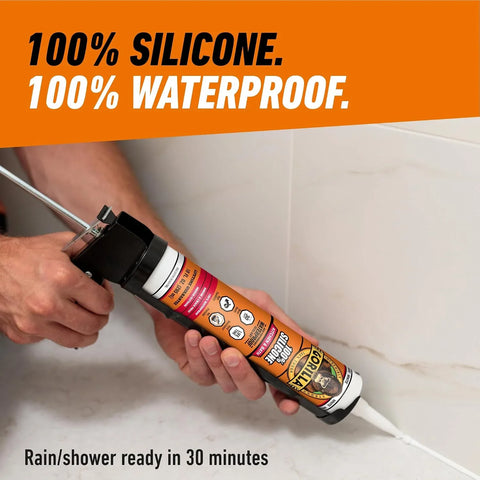 Gorilla 100% Silicone Caulk Kitchen & Bath Sealant, Mold Resistant, 10 oz. Cartridge, White