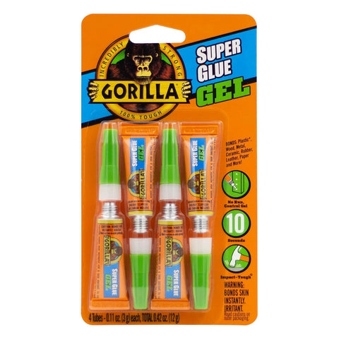 Gorilla Super Glue Gel, Clear Glue, Four 3 Gram Tubes (Pack of 10) - All Purpose and Fast Setting for Projects and Repairs