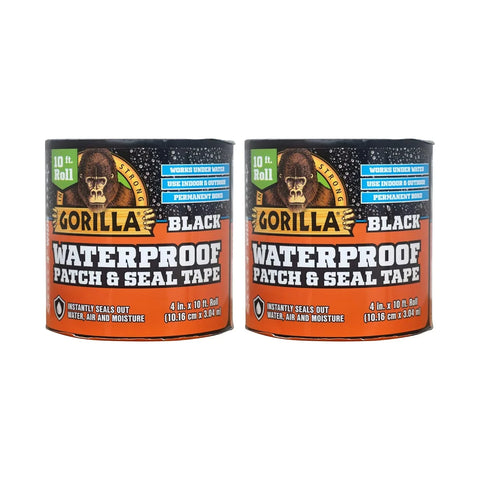 Gorilla Waterproof Patch & Seal Tape,Black Tape,4" x 10' - Permanent Weather Resistant Seal for Leaks and Repairs,(Pack of 16)