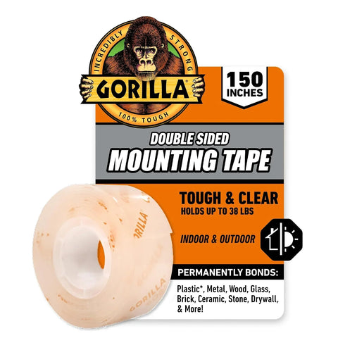 Gorilla Tough & Clear Double Sided Mounting Tape, Clear Tape, 1" x 150" (Pack of 12) - Weatherproof for Indoor or Outdoor
