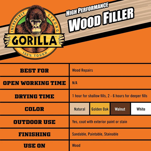 Gorilla All Purpose Wood Filler, White Wood Filler, 6 Ounce Tube (Pack of 6) - Water Resistant for Indoor or Outdoor Projects and Repairs