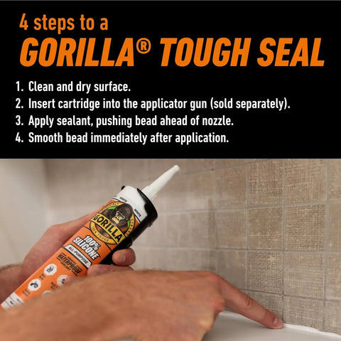 Gorilla 100% Silicone Sealant All Purpose, 10 Ounce Cartridge, White (Pack of 2)