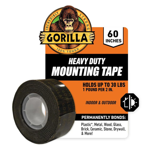 Gorilla - Heavy Duty Double Sided Mounting Tape, Weatherproof, 1" x 60", Black, (Pack of 12)