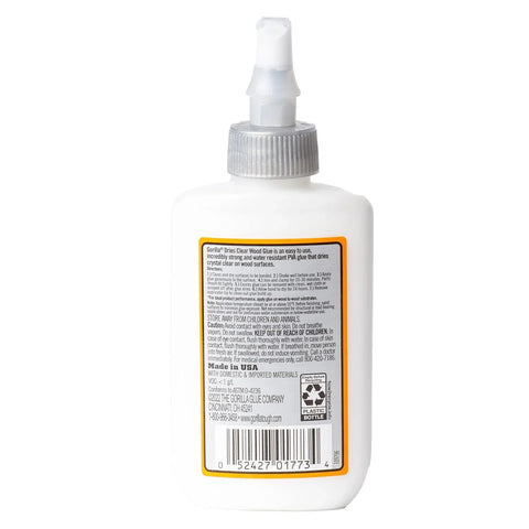 Gorilla Dries Clear Wood Glue, 4 Ounce Bottle (Pack of 2) - Water Resistant for Indoor or Outdoor Projects and Repairs