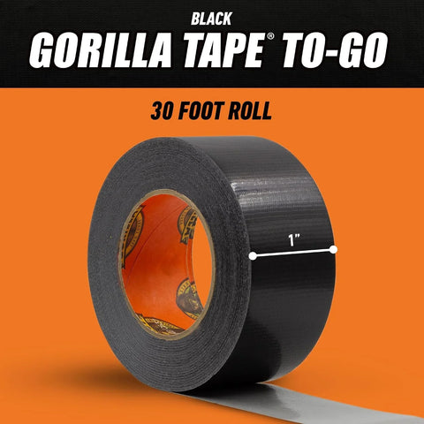 Gorilla Tape, Mini Duct Tape to-Go, 1" x 10 yd Travel Size, Black, (Pack of 2)