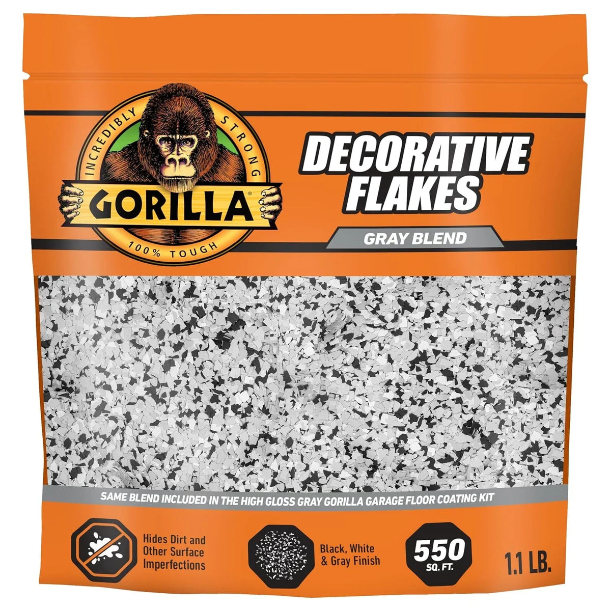 Gorilla Garage Floor Coating Decorative Flakes – Gray, Black & White Blend – Matches High-Gloss Gray Kit – Hides Dirt & Imperfections – Use with Epoxy or Concrete Coatings – Covers up to 550 sq. ft.