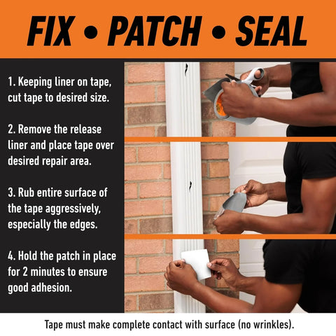 GORILLA Waterproof Patch & Seal Tape, White Tape, 4" x 10' (Pack of 6) - Permanent Weather Resistant Seal for Leaks and Repairs