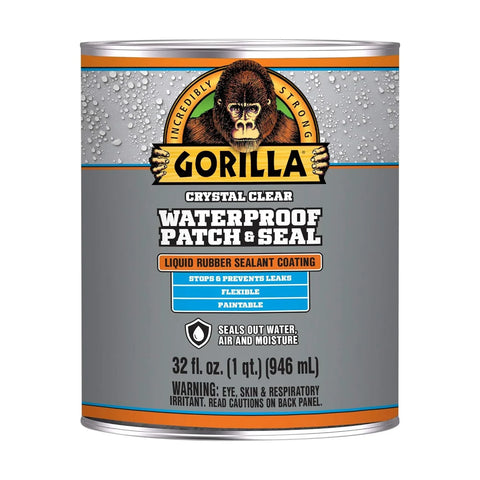Gorilla Patch & Seal Liquid Rubber Waterproof Sealant, Crystal Clear, 32 Ounce (Pack of 1) - Seals Out Water, Air, and Moisture