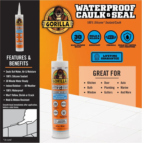Gorilla White 100 Percent Silcone Sealant Caulk and Newborn 189D Drip Free Caulking Gun