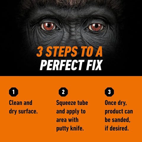 Gorilla All Purpose Wood Filler, White, Wood Filler, 6 Ounce Tube (Pack of 1) - Water Resistant for Indoor or Outdoor Projects and Repairs
