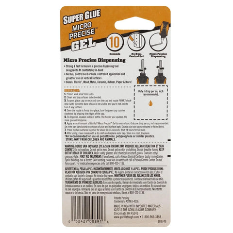 Gorilla Micro Precise Super Glue Gel, Cyanoacrylate Glue, Fast Setting, Precise Dispensing Tool, Anti-Clog Cap, Clear, 5.5g, (Pack of 1)