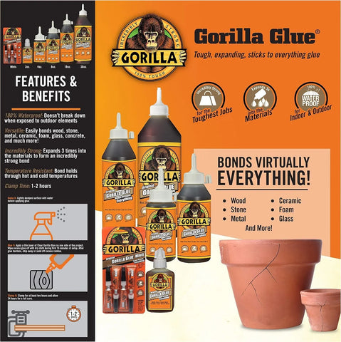Gorilla Original Gorilla Glue, Waterproof Polyurethane Glue, 2 Ounce Bottle, Brown, (Pack of 1)