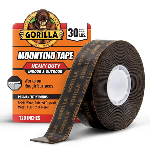 GORILLA Heavy Duty Double Sided Mounting Tape, Black Tape, 1" x 120" (Pack of 6) - Weatherproof for Indoor or Outdoor