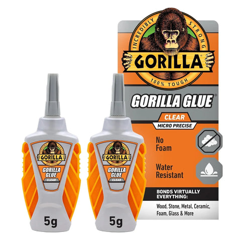 Gorilla Glue Micro Precise Clear Glue, 5 Gram (Pack of 2) - Crystal Clear, All Purpose, and Water Resistant
