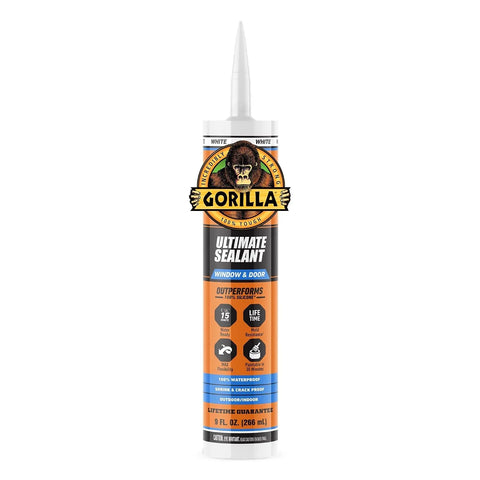 Gorilla Ultimate Sealant Kitchen & Bath Caulk, Paintable & Waterproof, 9 oz Cartridge, White